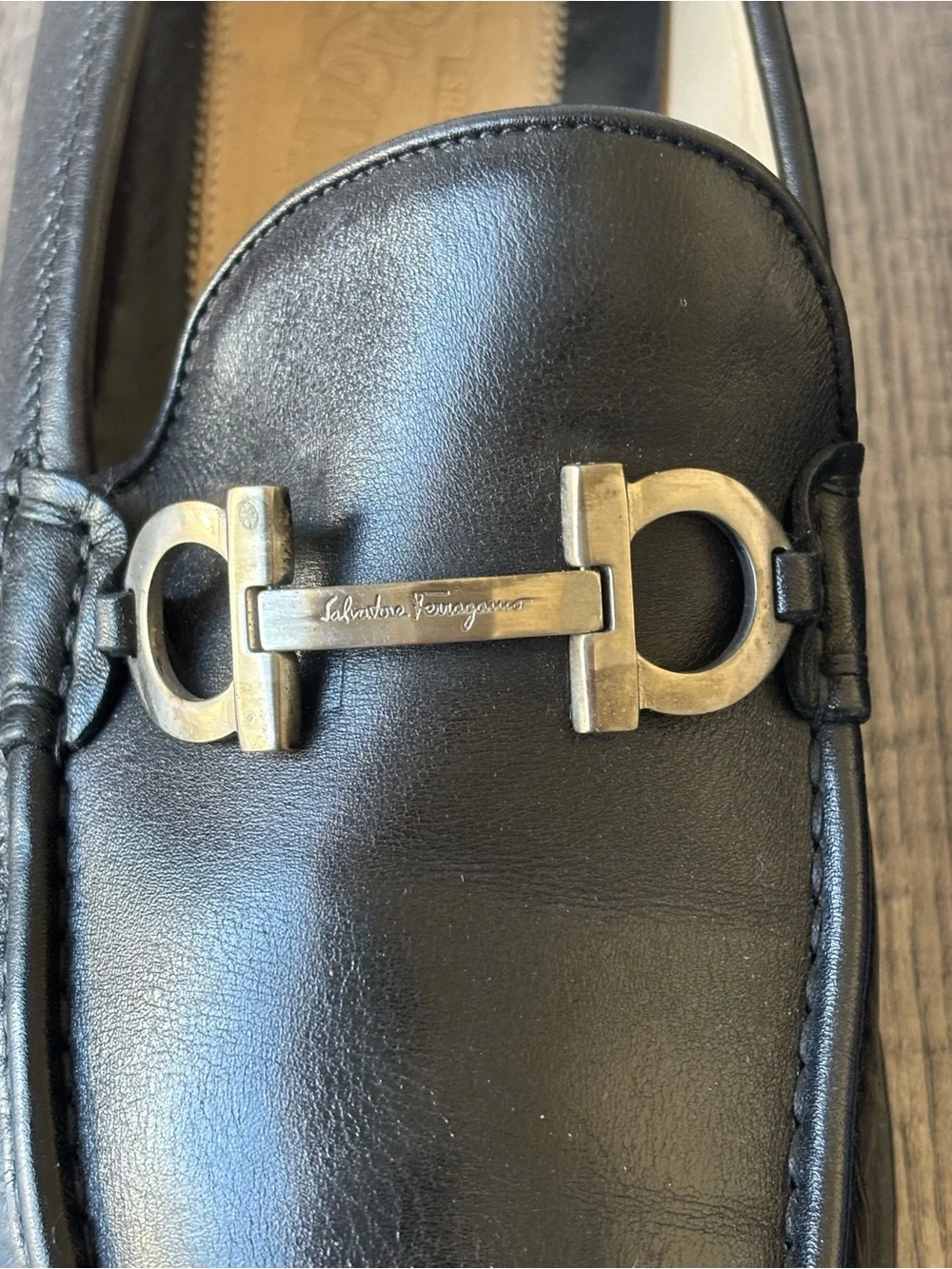 Salvatore Ferragamo Black Leather Bit-Detail Slip-On Loafers